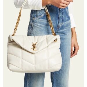 Saint Laurent Medium Loulou Puffer Quilted Leather Bag in Crema Soft